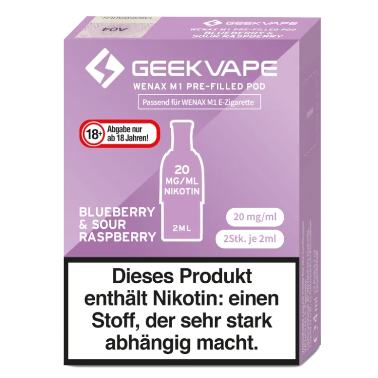 GeekVape - Wenax M1 Pod Blueberry & Sour Raspberry 20 mg/ml (2 Stück pro Packung)