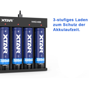 Xtar MC4S – kompaktes 4-Schacht Ladegerät für Li-Ion und Ni/MH Akkus